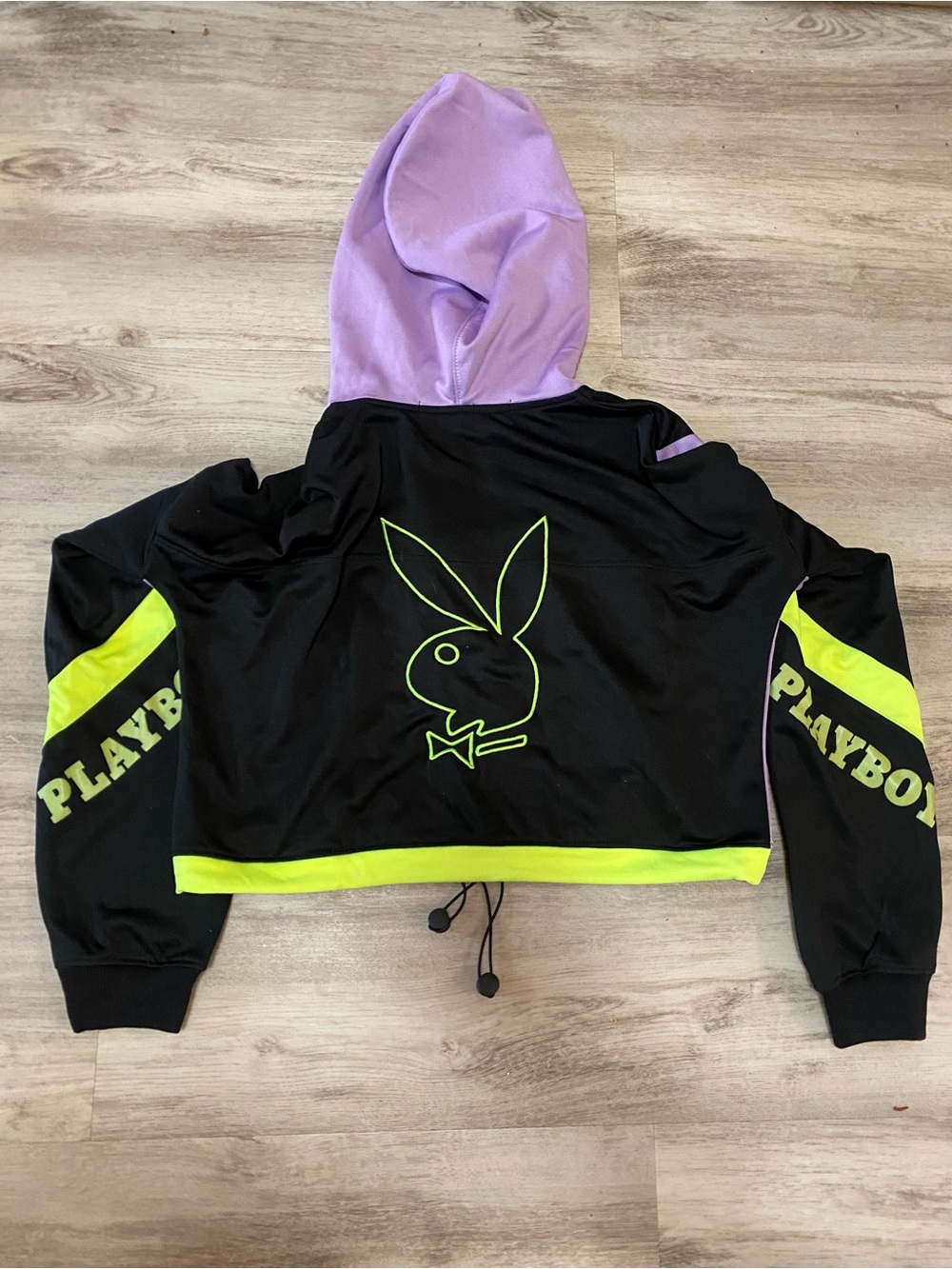 Playboy Black & Lavender Cropped Hoodie with Neon Accents